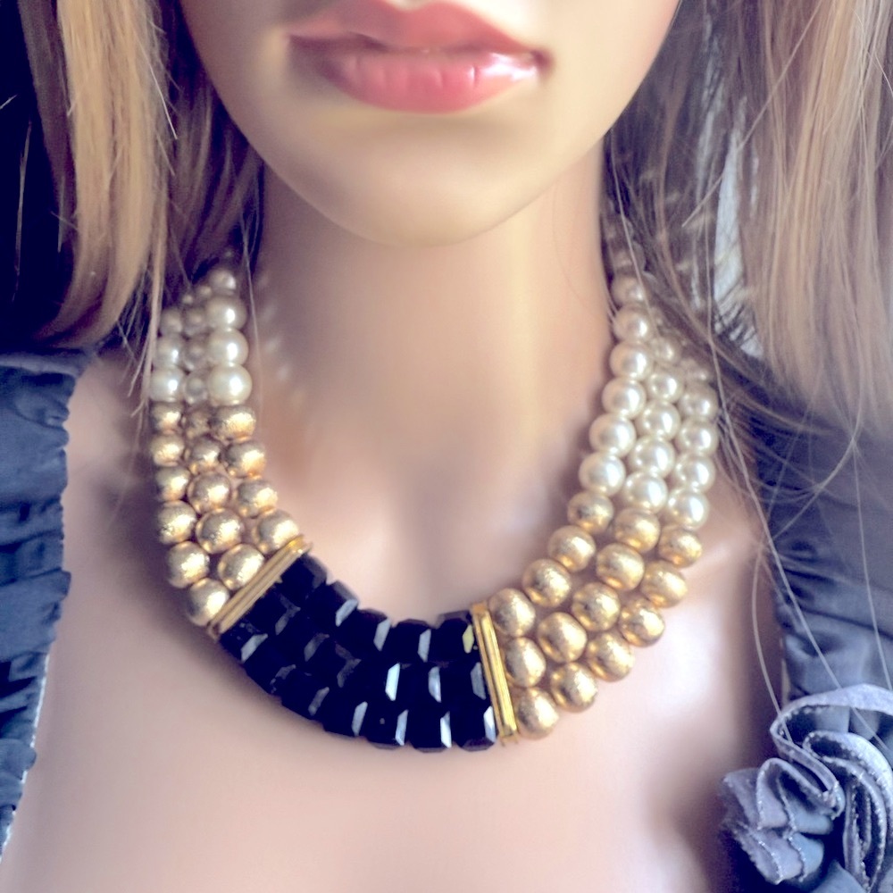 Beautiful Three Pearls Strands Necklace/Choker.